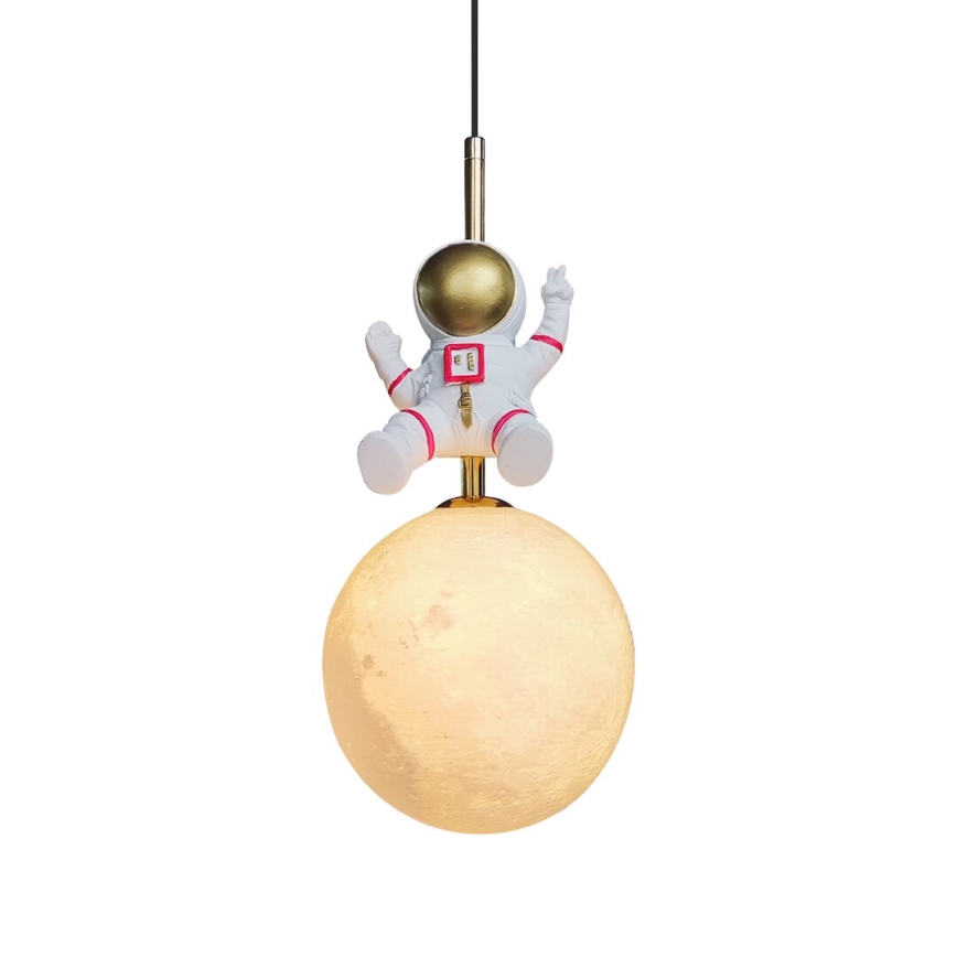 Kinder hanglamp aan een koord ASTRONAUT 1xE27/60W/230V diameter 15 cm goud/beige