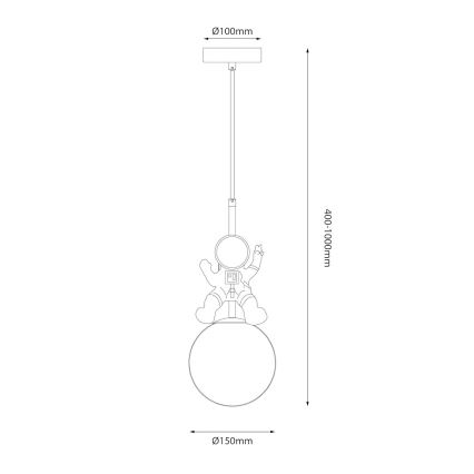 Kinder hanglamp aan een koord ASTRONAUT 1xE27/60W/230V diameter 15 cm goud/beige