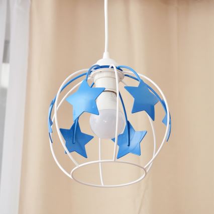 Kinder hanglamp aan een koord STARS 1xE27/15W/230V blauw/wit