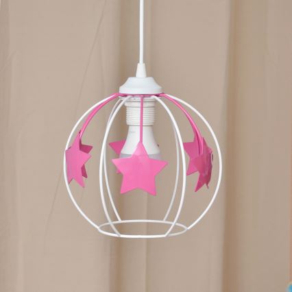 Kinder hanglamp aan een koord STARS 1xE27/15W/230V roze/wit
