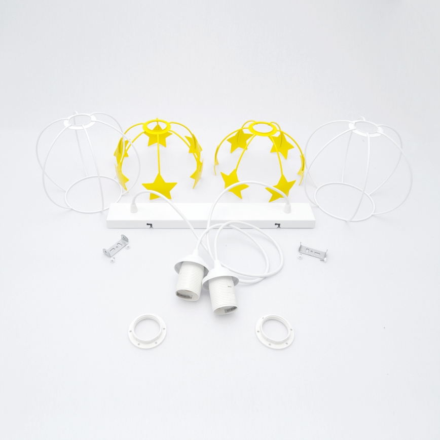 Kinder hanglamp aan een koord STARS 2xE27/15W/230V geel/wit