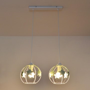 Kinder hanglamp aan een koord STARS 2xE27/15W/230V groen/wit