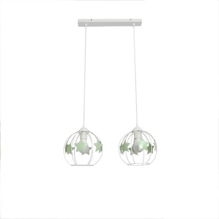 Kinder hanglamp aan een koord STARS 2xE27/15W/230V groen/wit