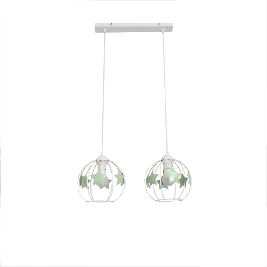 Kinder hanglamp aan een koord STARS 2xE27/15W/230V groen/wit