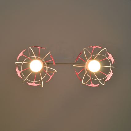 Kinder hanglamp aan een koord STARS 2xE27/15W/230V roze/wit