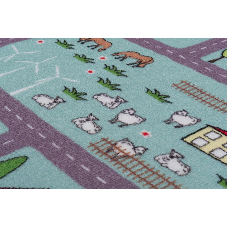 Kinder vloerkleed STELLA STREETS 100x150 cm turkoois/stad