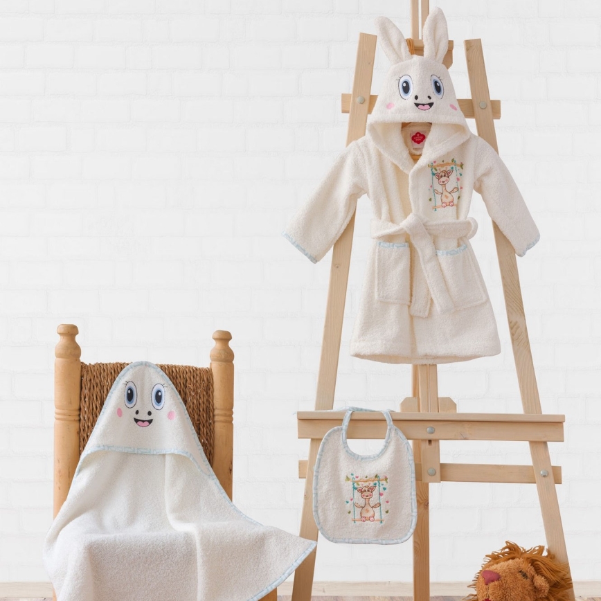 Kinderbadstof set ZURAFA - badjas, handdoek, washandje beige