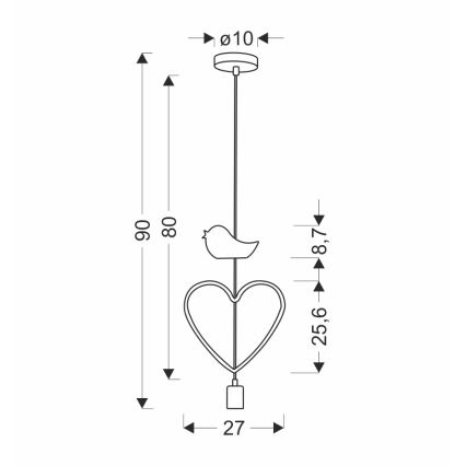 Kinderhanglamp HEART aan snoer 1xE27/20W/230V roze/wit