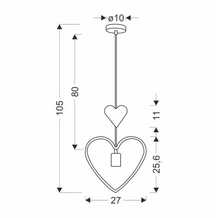 Kinderhanglamp HEART met kabel 1xE27/20W/230V roze/wit