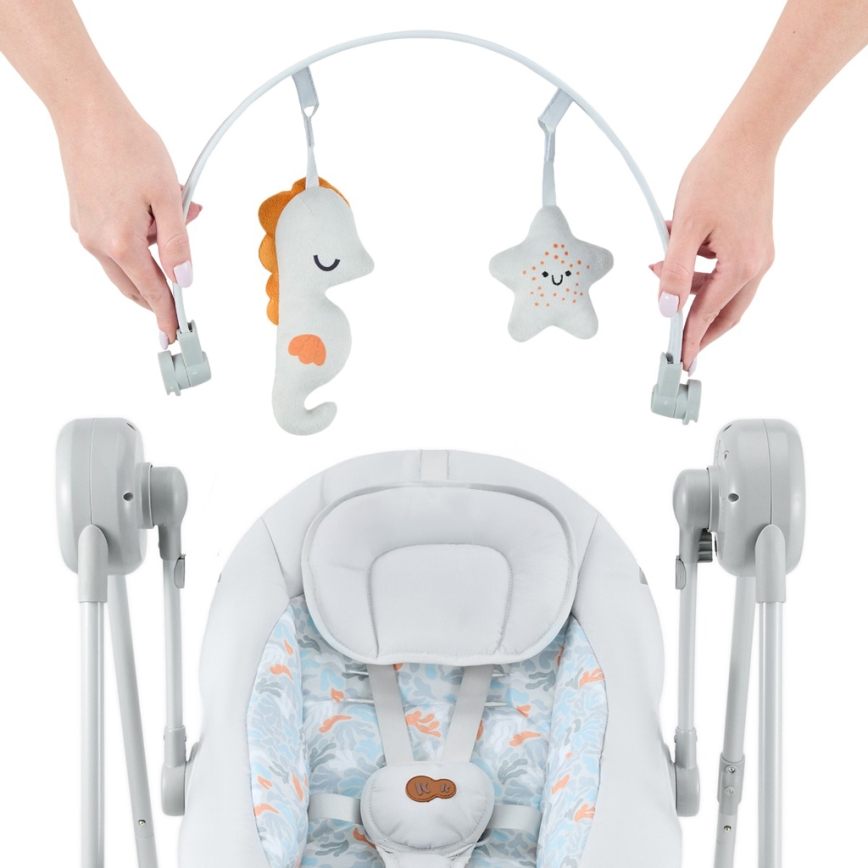 KINDERKRAFT - Babyschommel met melodie SWINGEE grijs 4xAAA/230V