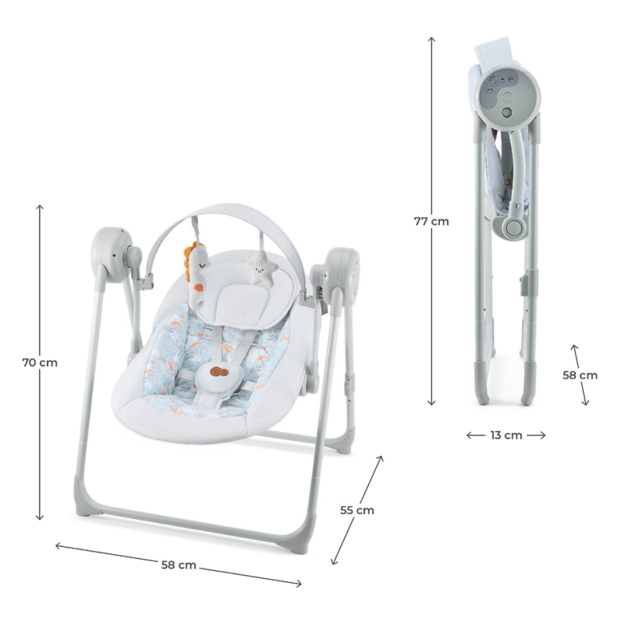 KINDERKRAFT - Babyschommel met melodie SWINGEE grijs 4xAAA/230V