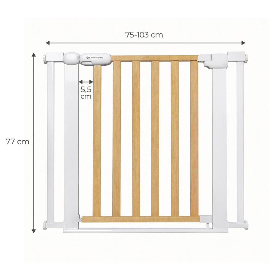 KINDERKRAFT - Barrière de sécurité LOCK&GO 75-103 cm pin
