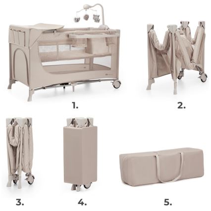 KINDERKRAFT - Berceau de voyage JOY 2 avec accessoires beige