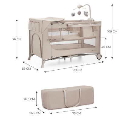 KINDERKRAFT - Berceau de voyage JOY 2 avec accessoires beige