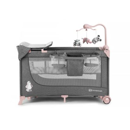 KINDERKRAFT - Berceau de voyage JOY avec accessoires gris-rose
