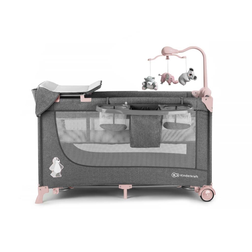 KINDERKRAFT - Berceau de voyage JOY avec accessoires gris-rose