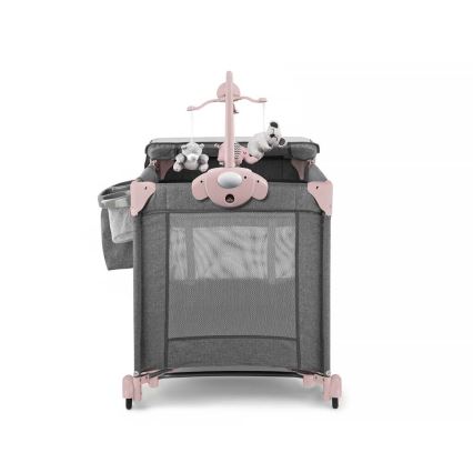 KINDERKRAFT - Berceau de voyage JOY avec accessoires gris-rose