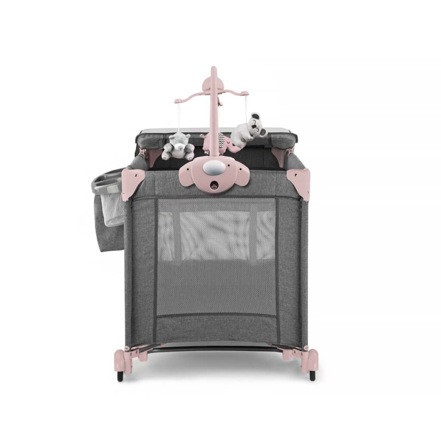 KINDERKRAFT - Berceau de voyage JOY avec accessoires gris-rose