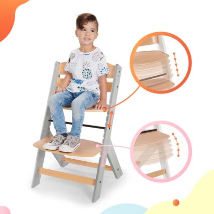 KINDERKRAFT - Chaise de repas pour bébé avec revêtement ENOCK grise