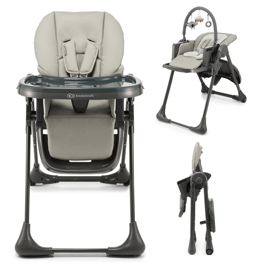 KINDERKRAFT - Chaise haute 2 en 1 pour enfant TUMMIE, grise
