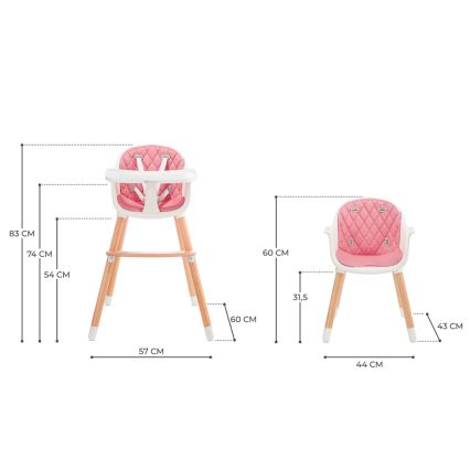 KINDERKRAFT - Chaise haute enfant SIENNA hêtre/rose