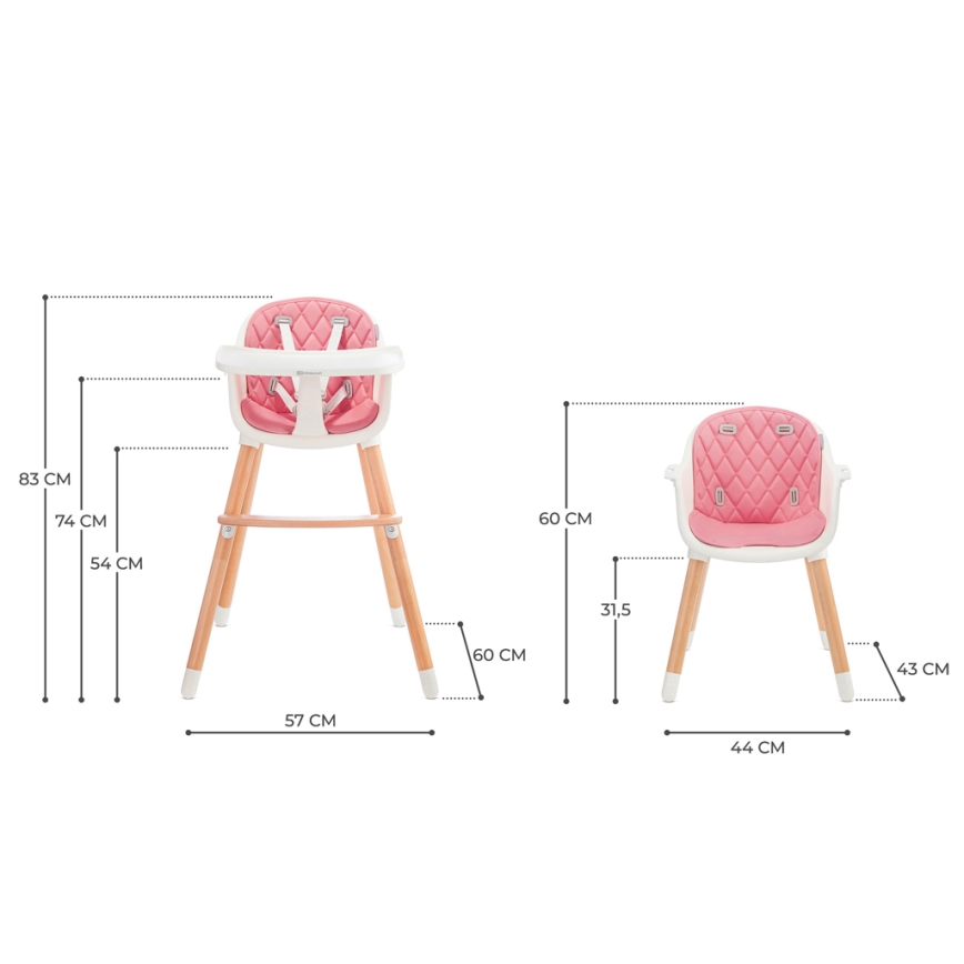 KINDERKRAFT - Chaise haute enfant SIENNA hêtre/rose