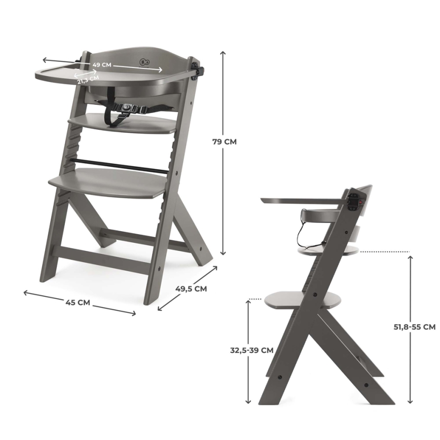 KINDERKRAFT - Chaise haute pour enfant ENOCK grise