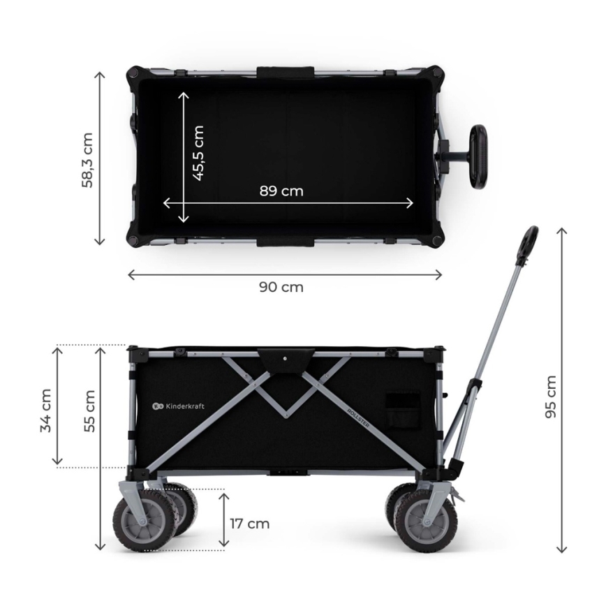 KINDERKRAFT - Chariot de transport pliable WAGON ROLLSTER noir