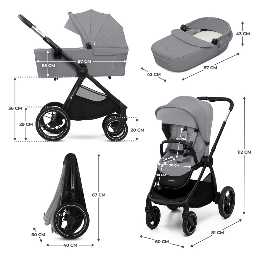 KINDERKRAFT - Combinatiekinderwagen 2in1 NEA 2 Platinum grijs