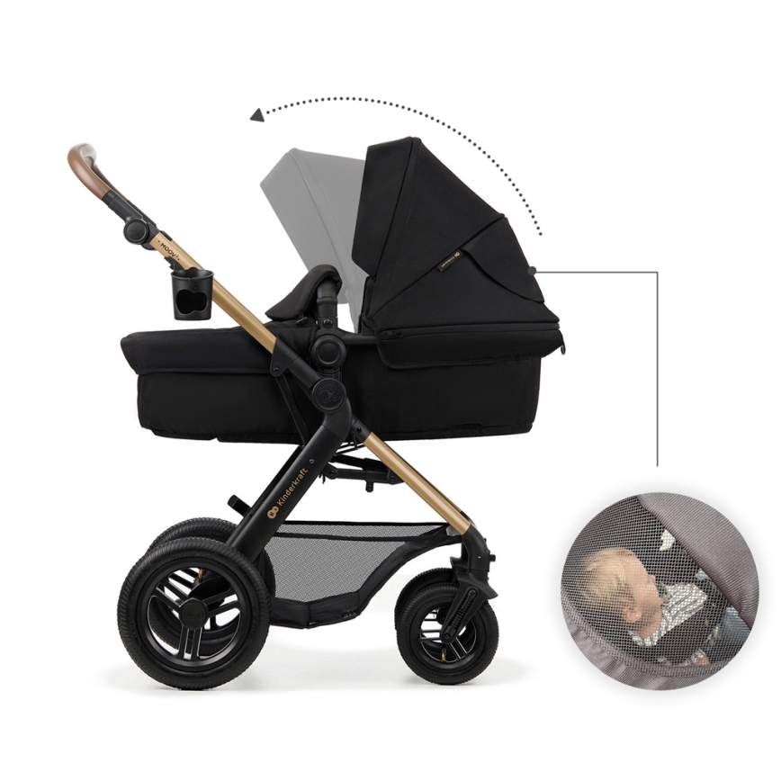 KINDERKRAFT - Combinatiekinderwagen 3in1 MOOV 2 AIR Pure zwart + autostoel MINK PRO