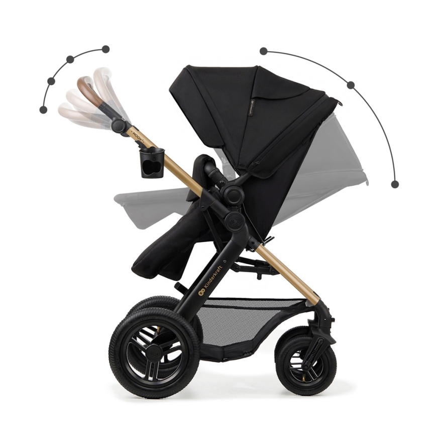 KINDERKRAFT - Combinatiekinderwagen 3in1 MOOV 2 AIR Pure zwart + autostoel MINK PRO