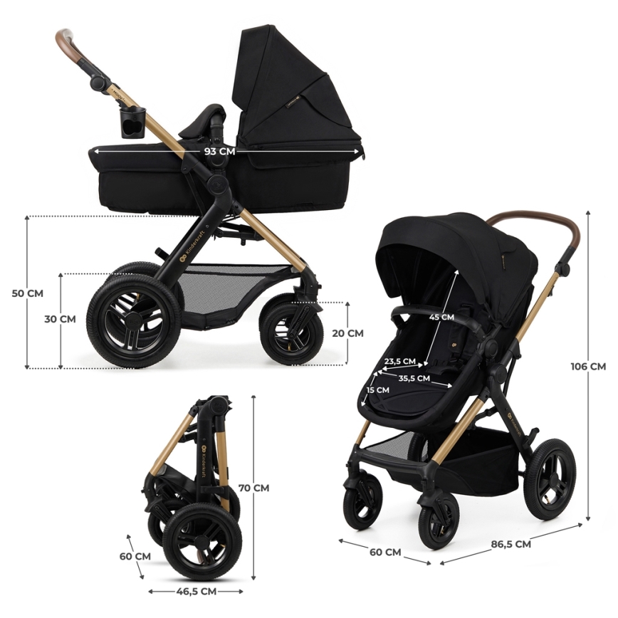 KINDERKRAFT - Combinatiekinderwagen 3in1 MOOV 2 AIR Pure zwart + autostoel MINK PRO