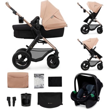 KINDERKRAFT - Combinatiekinderwagen 3in1 MOOV 2 AIR Sand beige + autostoel MINK PRO
