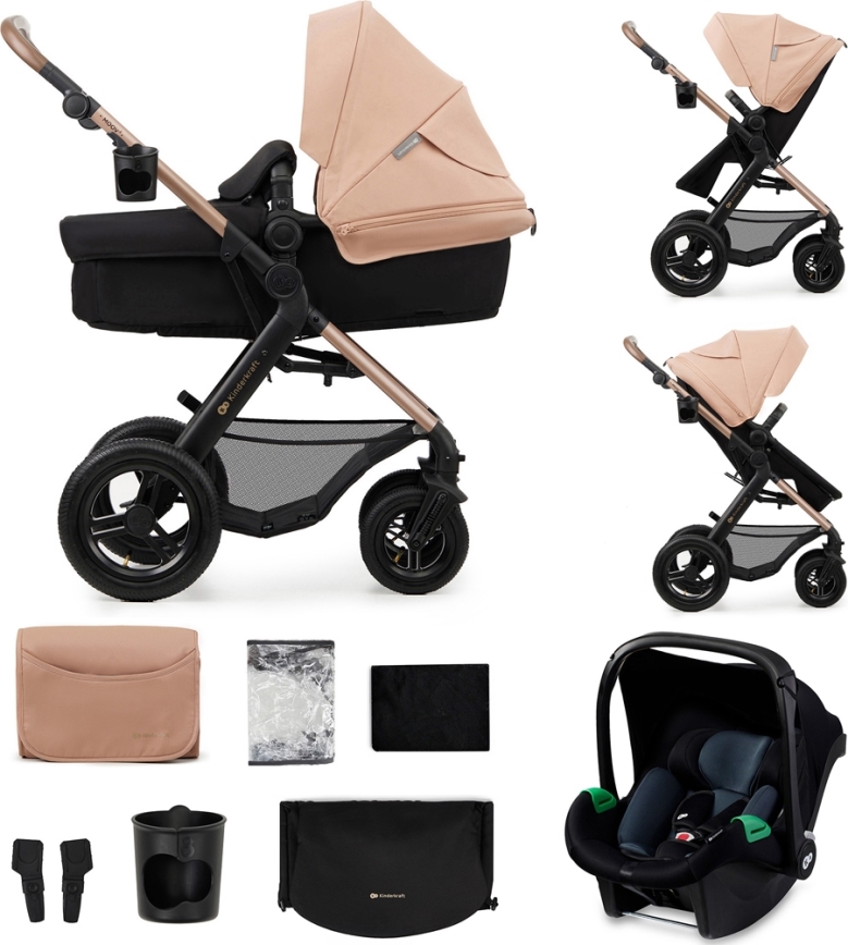KINDERKRAFT - Combinatiekinderwagen 3in1 MOOV 2 AIR Sand beige + autostoel MINK PRO