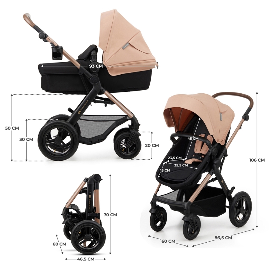 KINDERKRAFT - Combinatiekinderwagen 3in1 MOOV 2 AIR Sand beige + autostoel MINK PRO