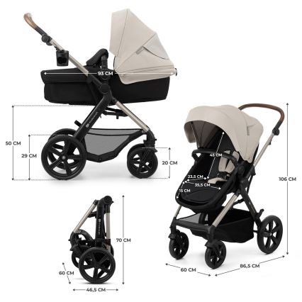 KINDERKRAFT - Combinatiekinderwagen 3in1 MOOV 2 Moonlight grijs + autostoel MINK PRO
