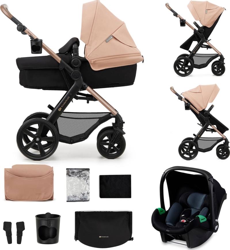 KINDERKRAFT - Combinatiekinderwagen 3in1 MOOV 2 Sand beige + autostoel MINK PRO