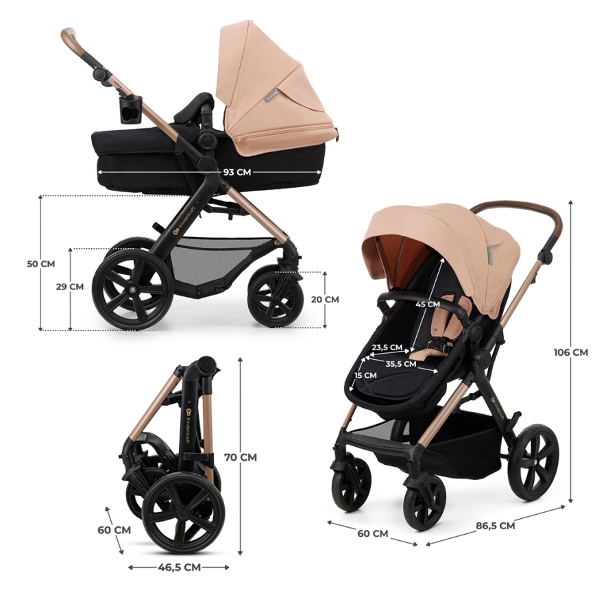 KINDERKRAFT - Combinatiekinderwagen 3in1 MOOV 2 Sand beige + autostoel MINK PRO