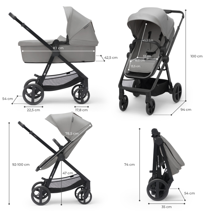 KINDERKRAFT - Combinatiekinderwagen 3in1 NEWLY Moonlight grijs  + autostoel MINK PRO