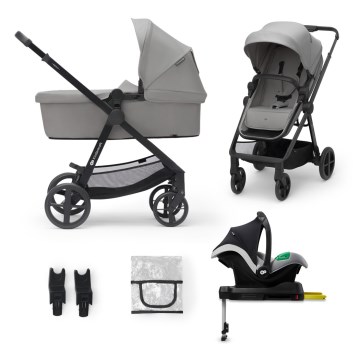 KINDERKRAFT - Combinatiekinderwagen 4v1 NEWLY Klassiek grijs + autostoel MINK PRO met basis ISOFIX