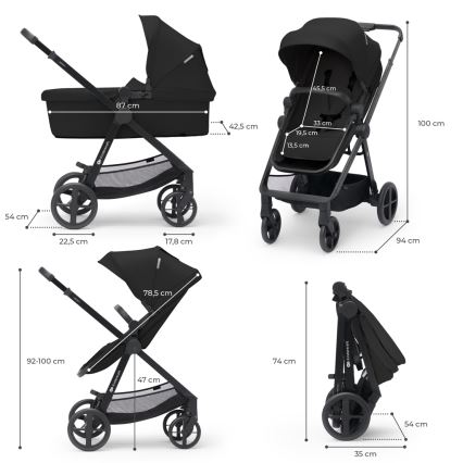 KINDERKRAFT - Combinatiekinderwagen 4v1 NEWLY Klassiek zwart + autostoel MINK PRO met basis ISOFIX