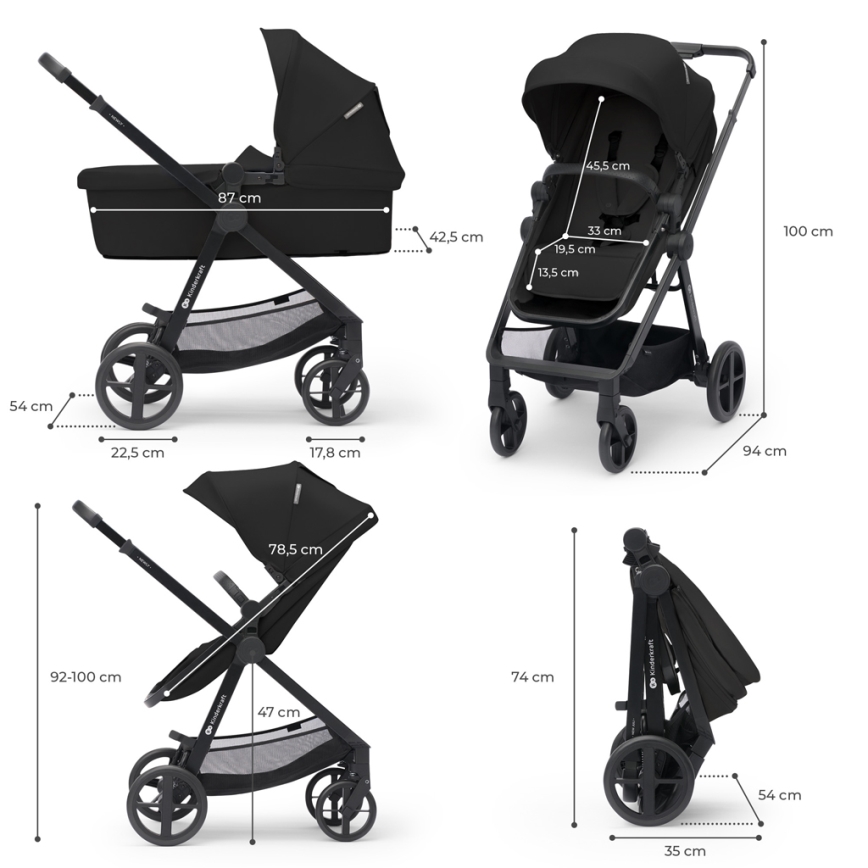 KINDERKRAFT - Combinatiekinderwagen 4v1 NEWLY Klassiek zwart + autostoel MINK PRO met basis ISOFIX