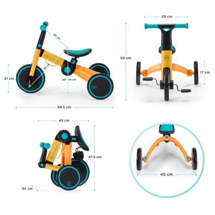 KINDERKRAFT - Draisienne pour enfant 3en1 4TRIKE jaune/turquoise