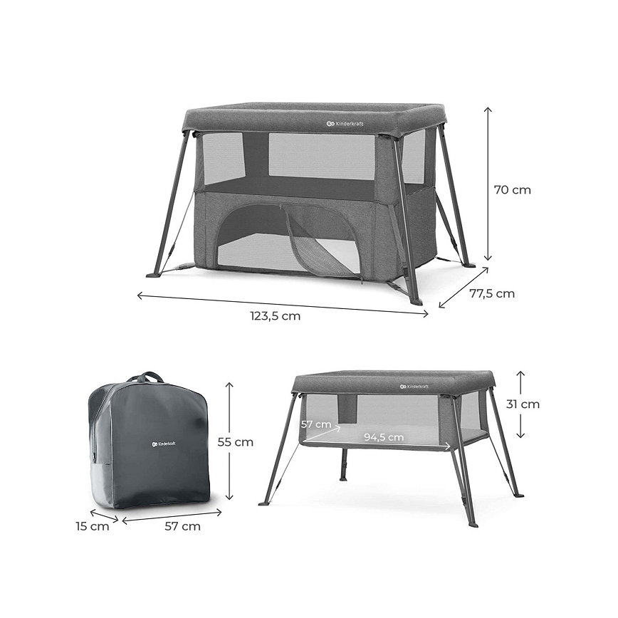 KINDERKRAFT - Lit de voyage 3 en 1 CAMI gris