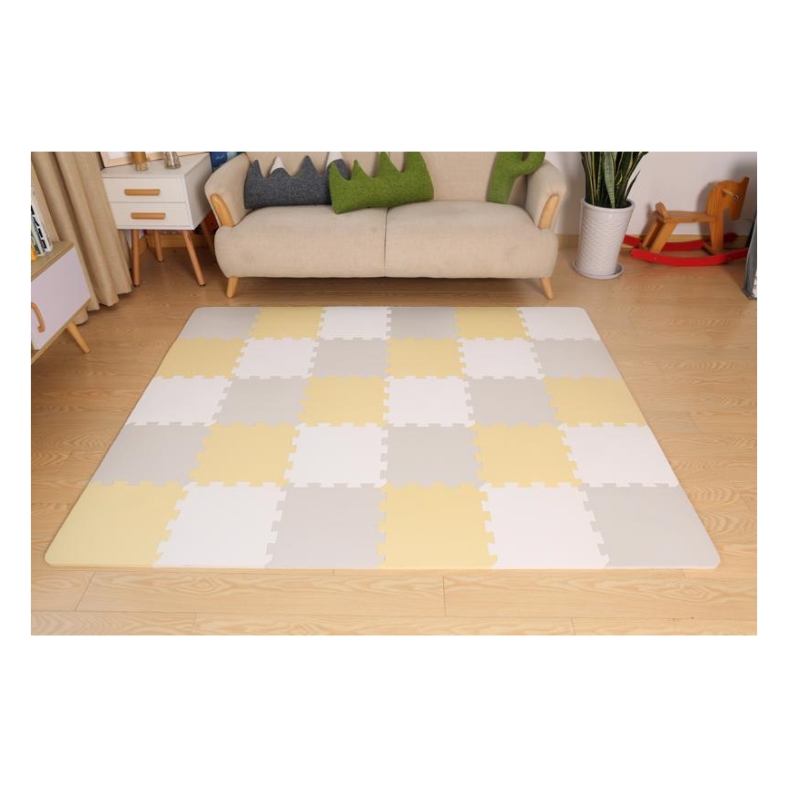 KINDERKRAFT - Schuim puzzel LUNO 30 stuks grijs/geel