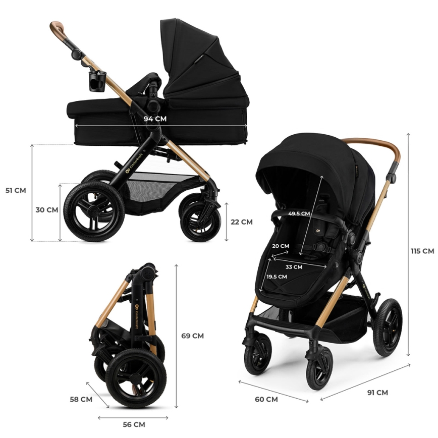 KINDERKRAFT - Poussette combinée 3 en 1 MOOV 2 XL Air Noir