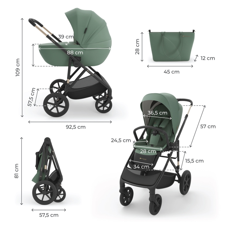 KINDERKRAFT - Poussette combinée 3-en-1 PRIME 3 Vert foncé
