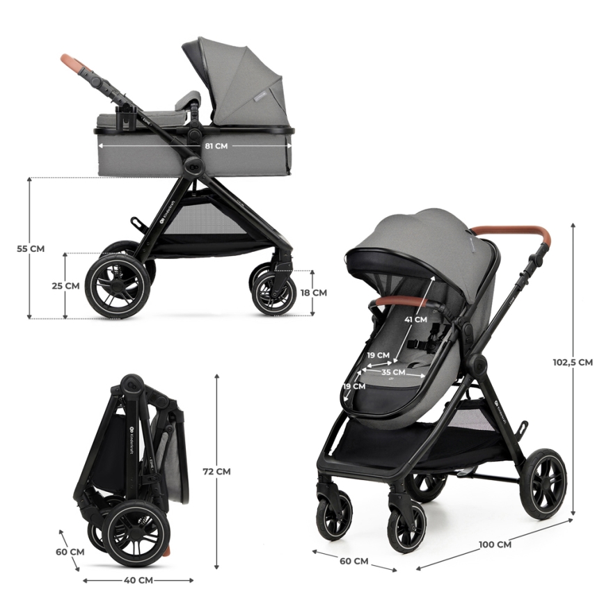 KINDERKRAFT - Poussette combinée 3en1 ESME Moonlight gris + siège auto MINK PRO