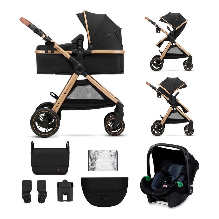KINDERKRAFT - Poussette combinée 3en1 ESME Pure noir + siège auto MINK PRO
