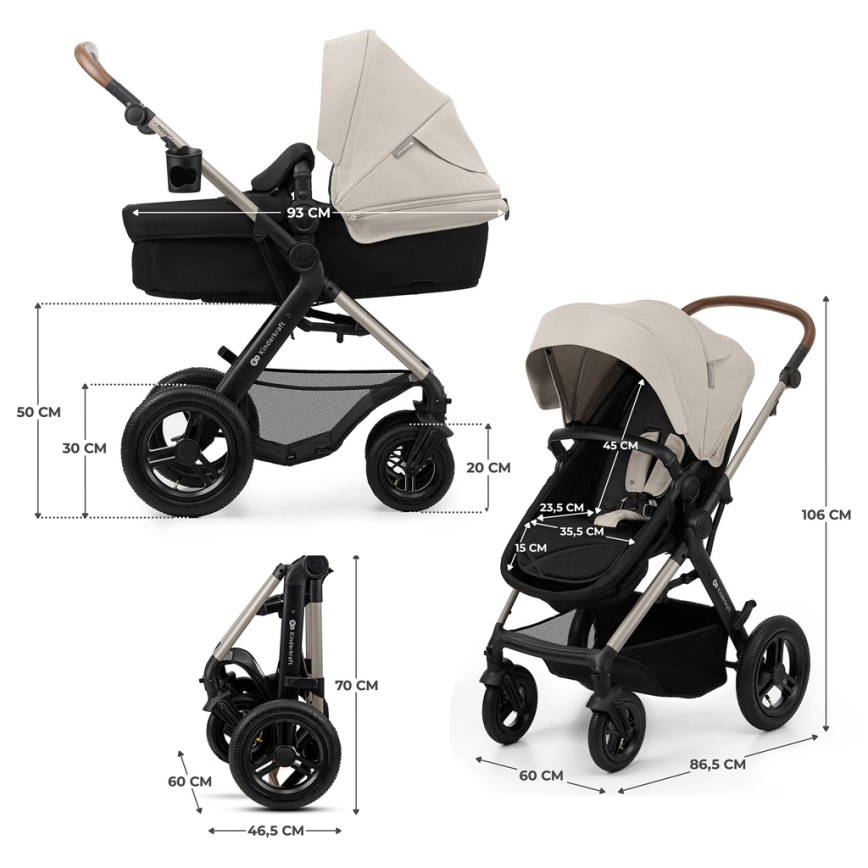KINDERKRAFT - Poussette combinée 3en1 MOOV 2 AIR Moonlight gris + siège auto MINK PRO
